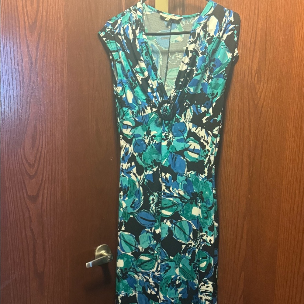 Evan Piccone Ladies aqua patterned dress size 12 in EUC